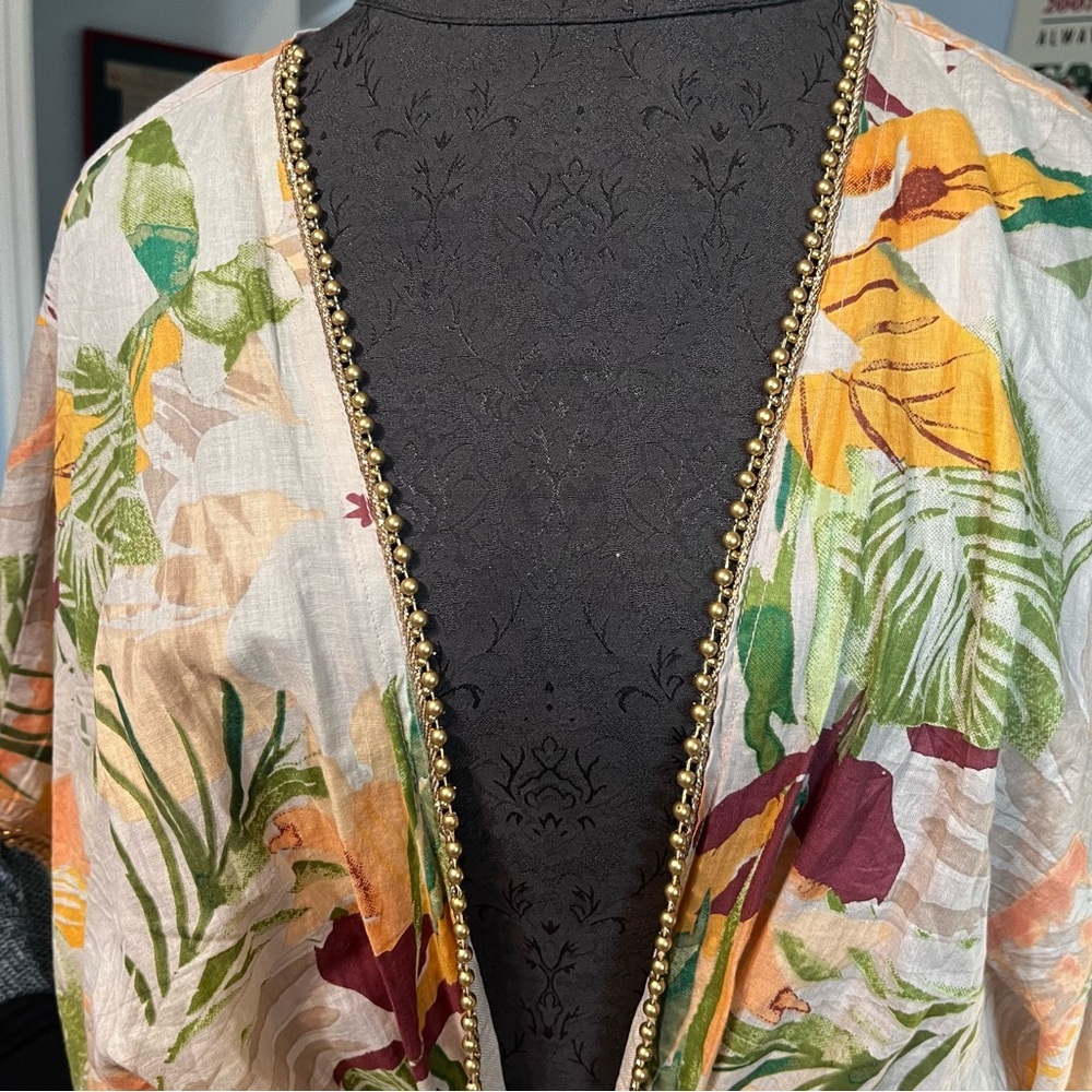 True Destinations Cotton Tropical Kimono Beach Coverup Oversized Small Tassel - Picture 8 of 9